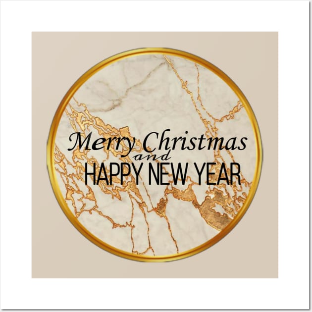 Merry Christmas and Happy New Year golden elegant design Wall Art by AGRHouse